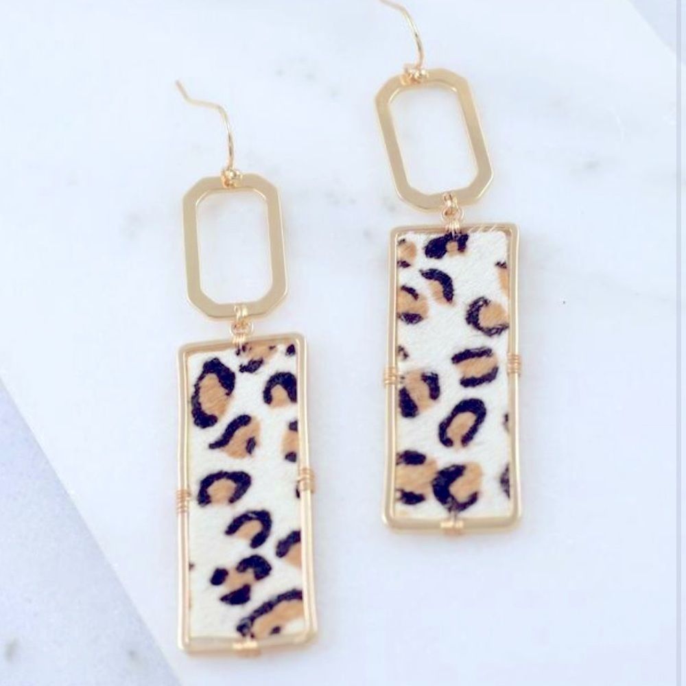 Rectangle Leopard Earrings - Picture 4 of 5